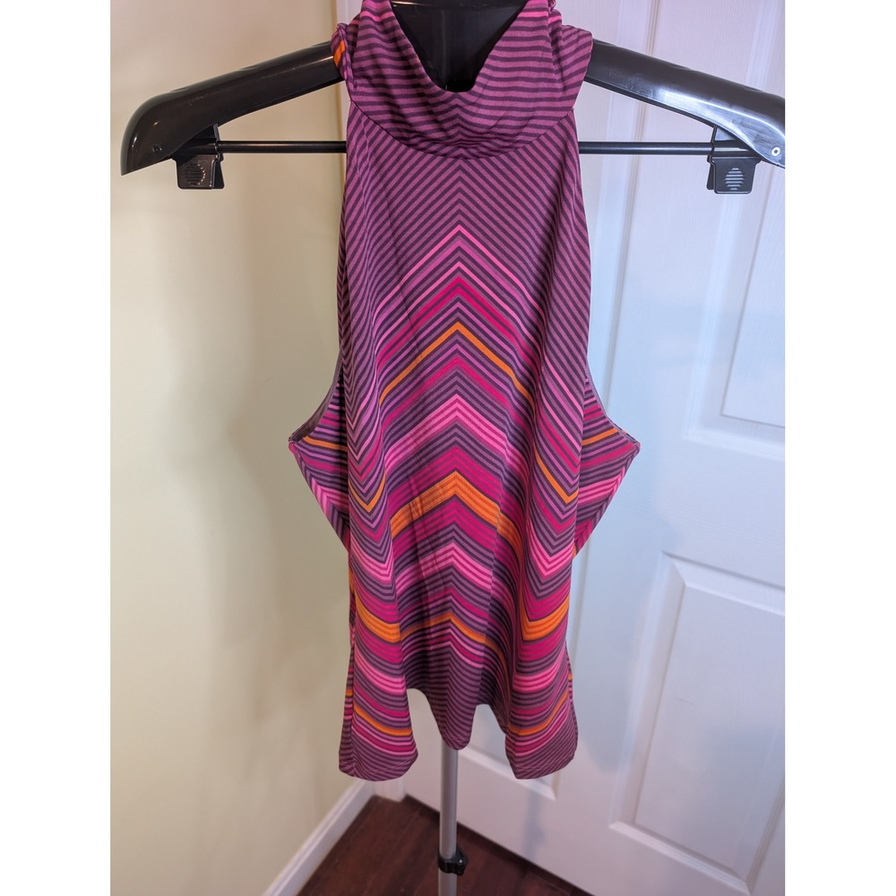 Ramy Brook Jenna Women Large Purple Pink Chevron Stripe Mock Neck Keyhole Halter